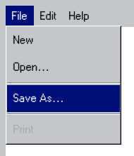 An open File Menu95 with highlighted Save As and disabled Print commands